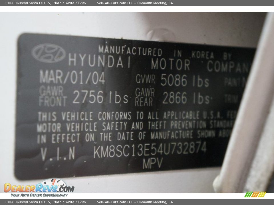 2004 Hyundai Santa Fe GLS Nordic White / Gray Photo #14