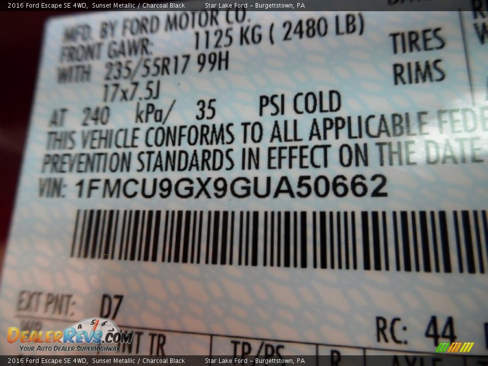 2016 Ford Escape SE 4WD Sunset Metallic / Charcoal Black Photo #15
