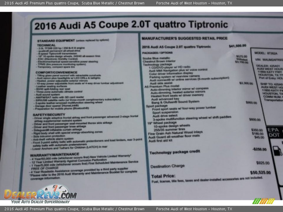 2016 Audi A5 Premium Plus quattro Coupe Window Sticker Photo #8