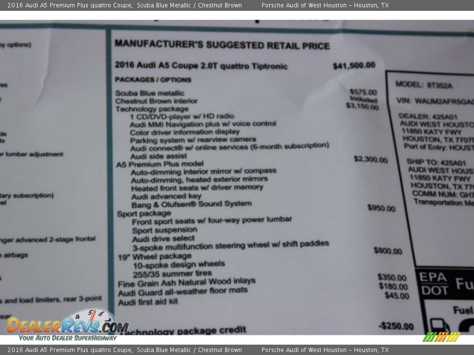 2016 Audi A5 Premium Plus quattro Coupe Window Sticker Photo #9
