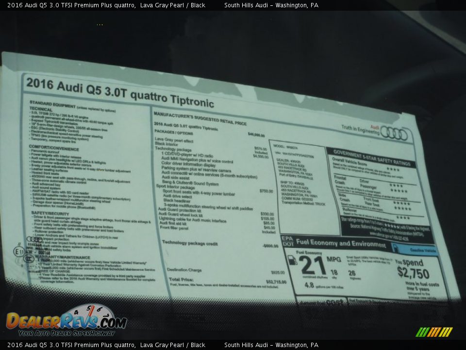 2016 Audi Q5 3.0 TFSI Premium Plus quattro Lava Gray Pearl / Black Photo #11