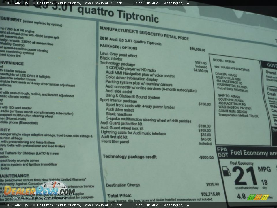 2016 Audi Q5 3.0 TFSI Premium Plus quattro Lava Gray Pearl / Black Photo #12