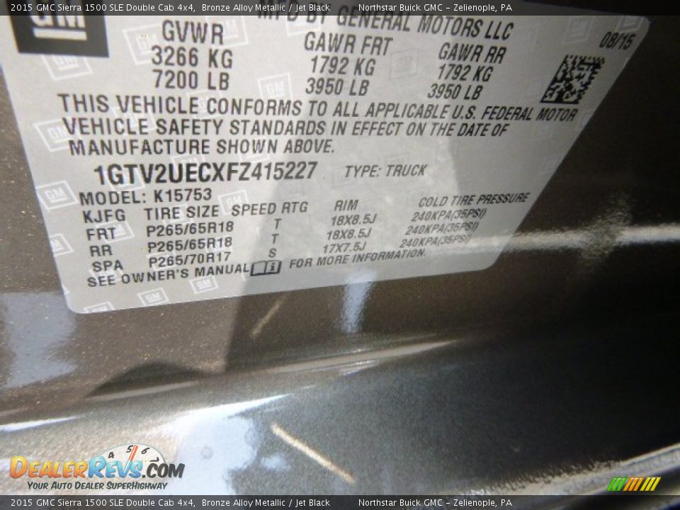 2015 GMC Sierra 1500 SLE Double Cab 4x4 Bronze Alloy Metallic / Jet Black Photo #16