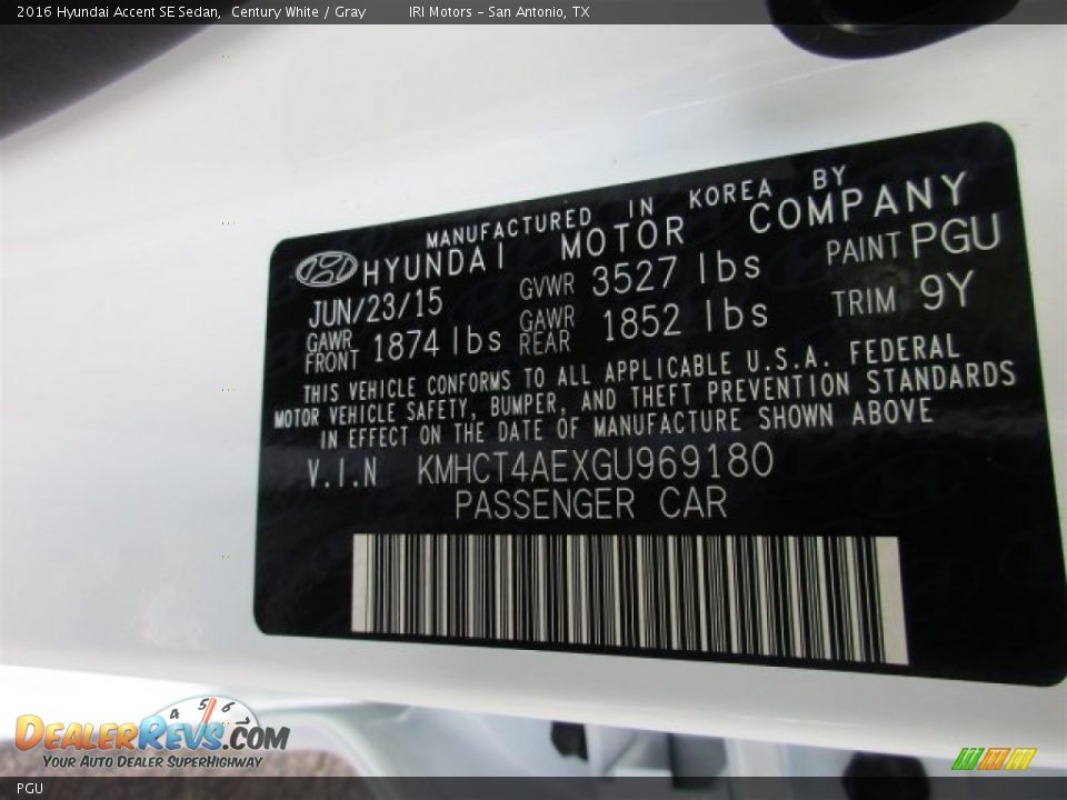 Hyundai Color Code PGU Century White