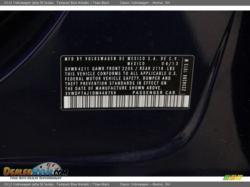 2013 Volkswagen Jetta SE Sedan Tempest Blue Metallic / Titan Black Photo #16