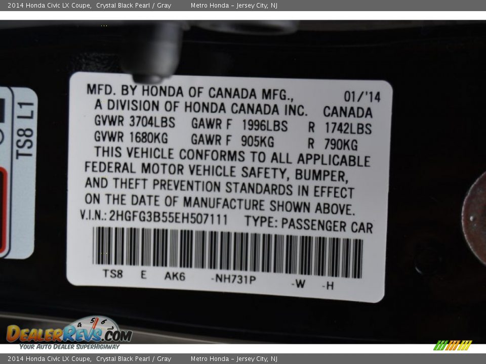 2014 Honda Civic LX Coupe Crystal Black Pearl / Gray Photo #30