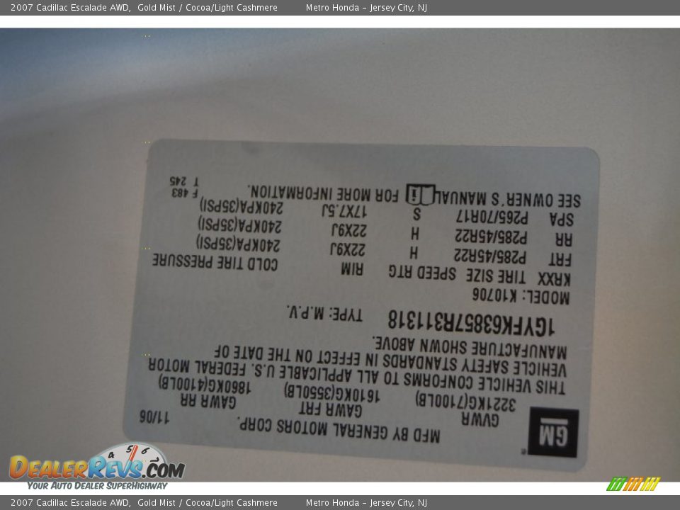 2007 Cadillac Escalade AWD Gold Mist / Cocoa/Light Cashmere Photo #30