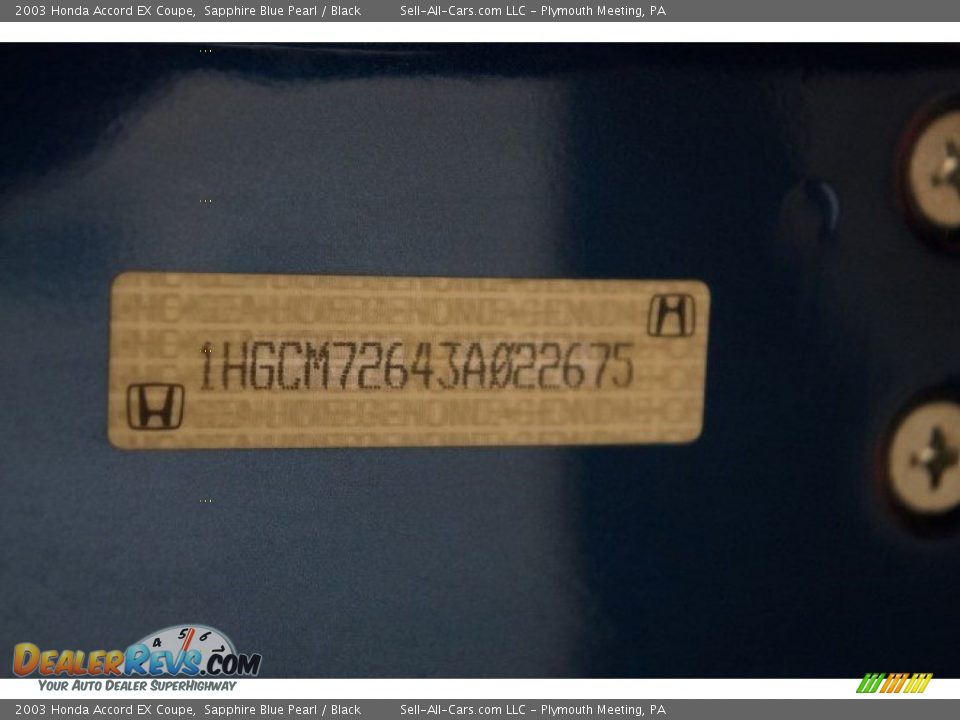 2003 Honda Accord EX Coupe Sapphire Blue Pearl / Black Photo #14