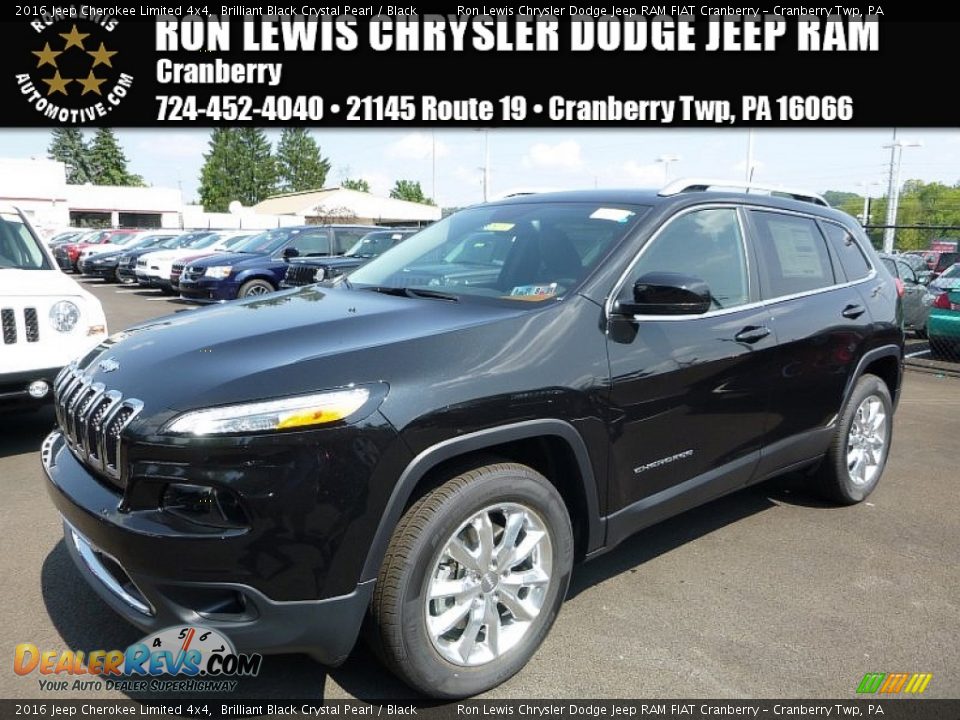 2016 Jeep Cherokee Limited 4x4 Brilliant Black Crystal Pearl / Black Photo #1