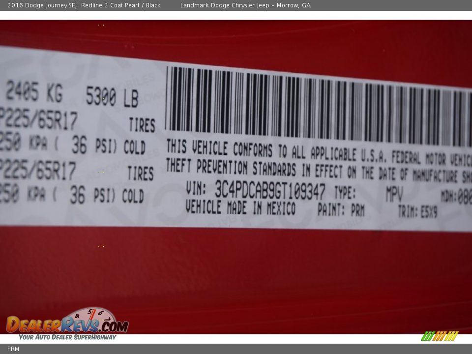 Dodge Color Code PRM Redline 2 Coat Pearl