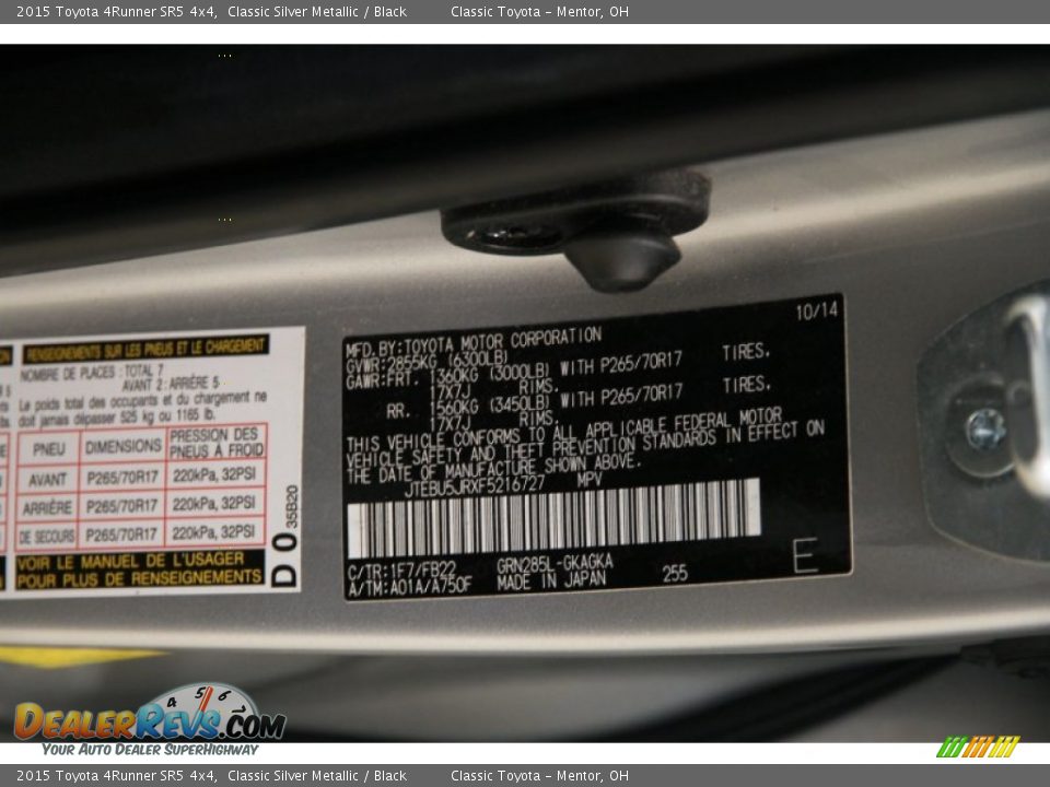 2015 Toyota 4Runner SR5 4x4 Classic Silver Metallic / Black Photo #20