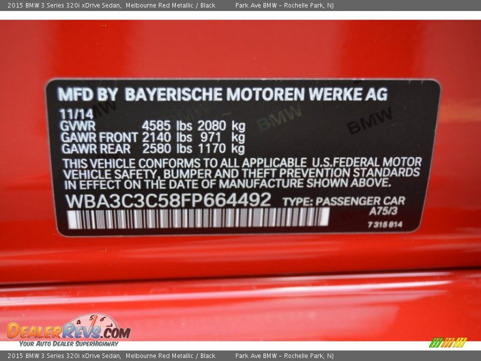 2015 BMW 3 Series 320i xDrive Sedan Melbourne Red Metallic / Black Photo #34