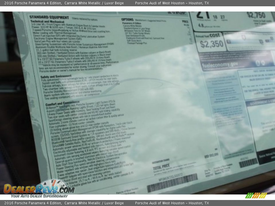 2016 Porsche Panamera 4 Edition Carrara White Metallic / Luxor Beige Photo #9