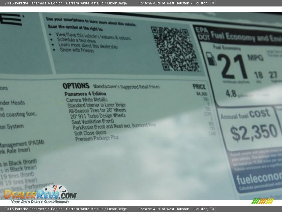 2016 Porsche Panamera 4 Edition Window Sticker Photo #10