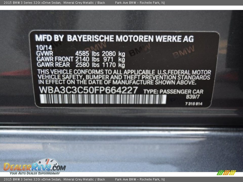 2015 BMW 3 Series 320i xDrive Sedan Mineral Grey Metallic / Black Photo #34