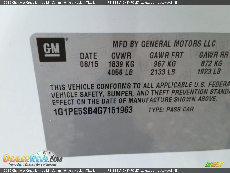 2016 Chevrolet Cruze Limited LT Summit White / Medium Titanium Photo #9