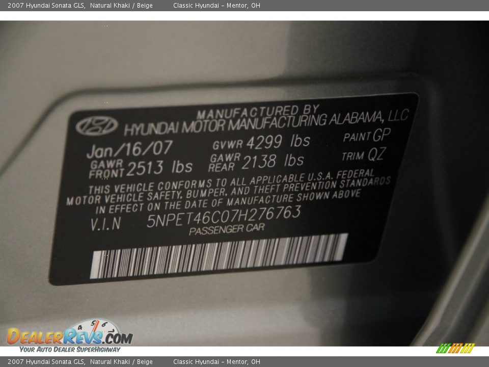 2007 Hyundai Sonata GLS Natural Khaki / Beige Photo #16