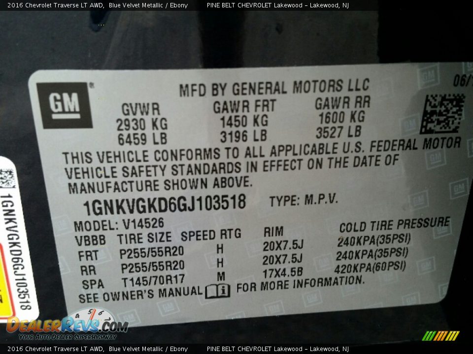 2016 Chevrolet Traverse LT AWD Blue Velvet Metallic / Ebony Photo #9