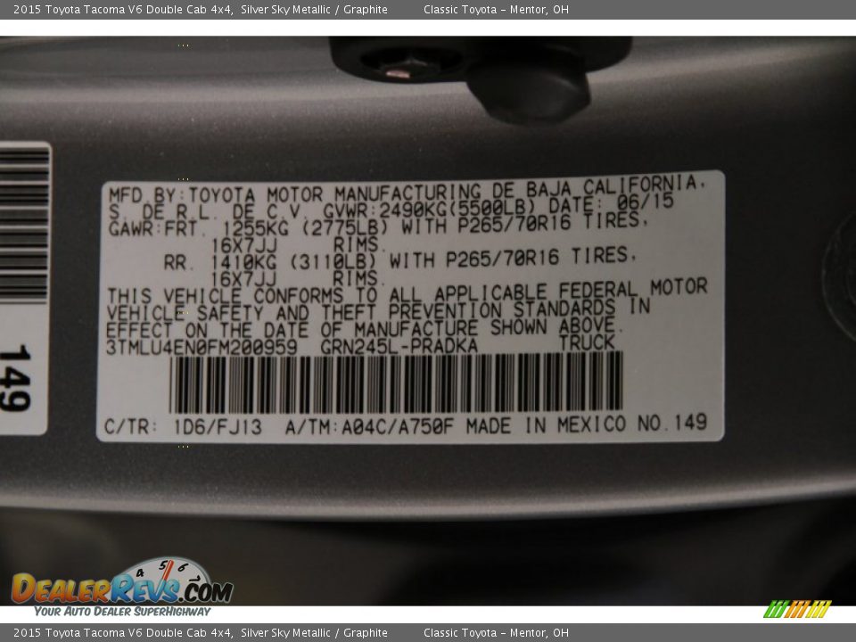 2015 Toyota Tacoma V6 Double Cab 4x4 Silver Sky Metallic / Graphite Photo #19