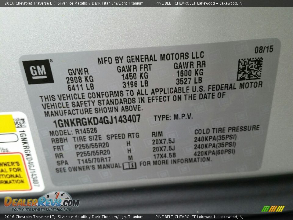 2016 Chevrolet Traverse LT Silver Ice Metallic / Dark Titanium/Light Titanium Photo #9