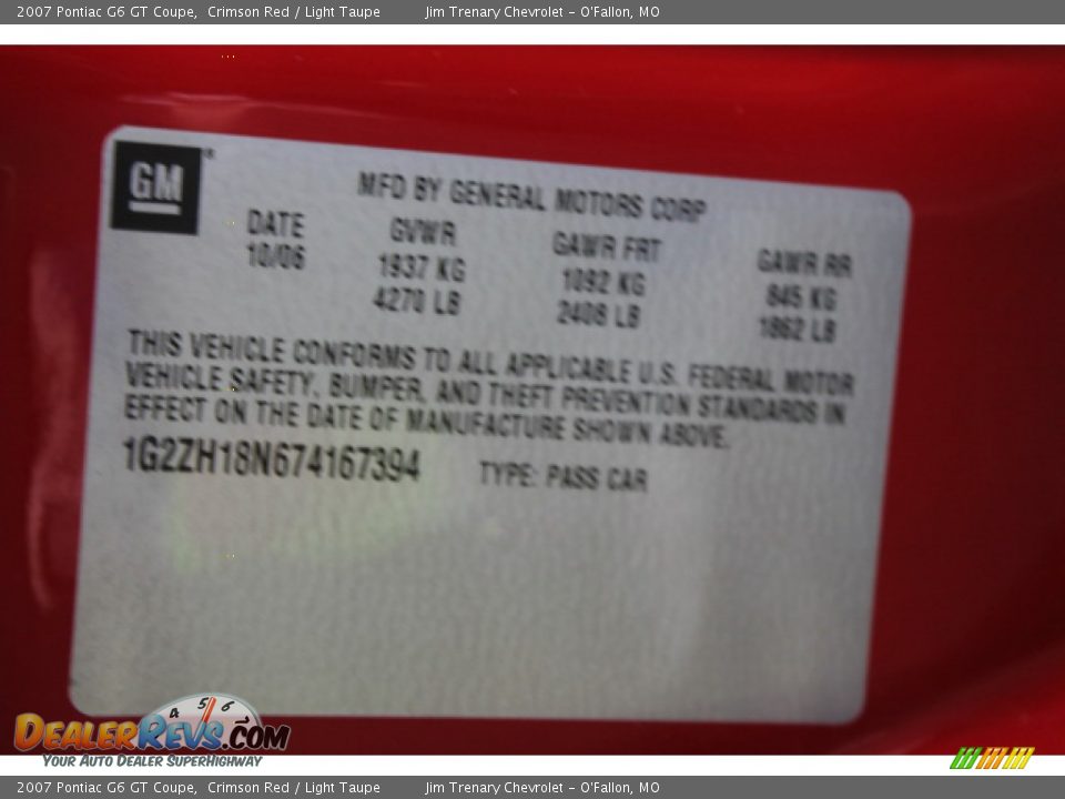 2007 Pontiac G6 GT Coupe Crimson Red / Light Taupe Photo #17