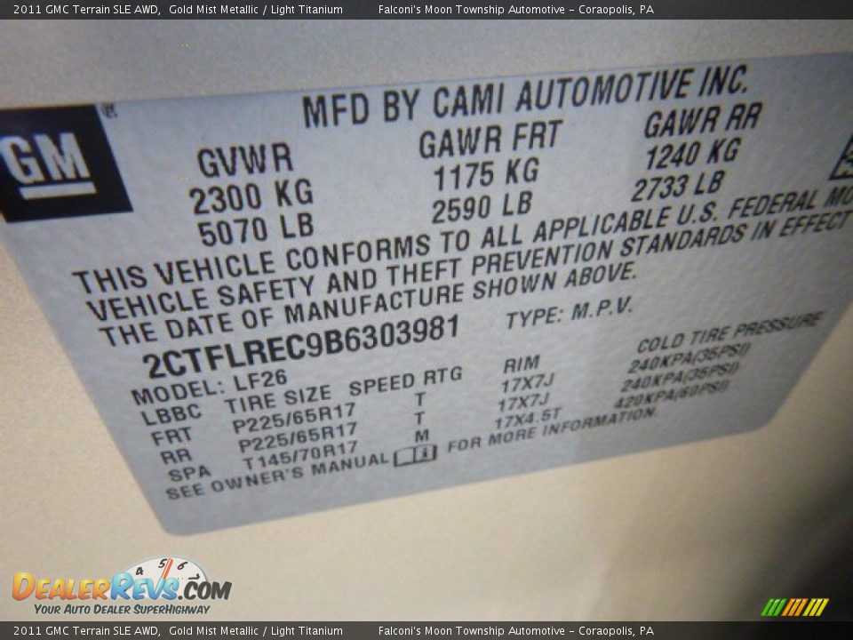 2011 GMC Terrain SLE AWD Gold Mist Metallic / Light Titanium Photo #4