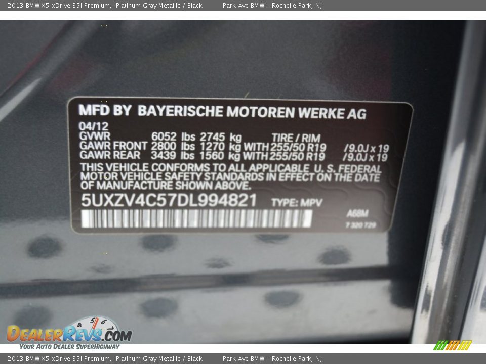 2013 BMW X5 xDrive 35i Premium Platinum Gray Metallic / Black Photo #35