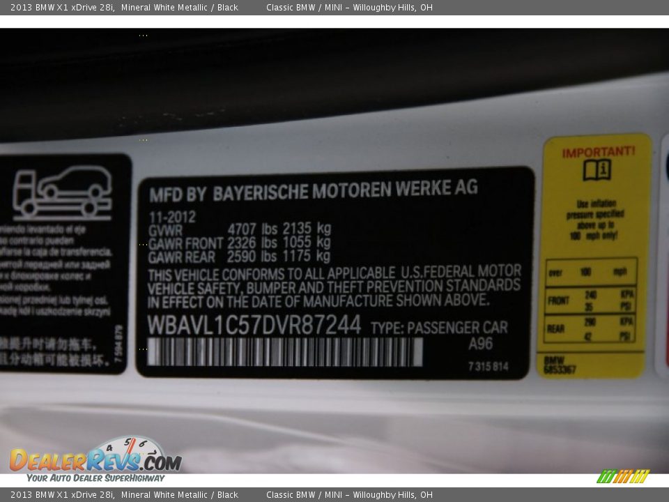 2013 BMW X1 xDrive 28i Mineral White Metallic / Black Photo #23