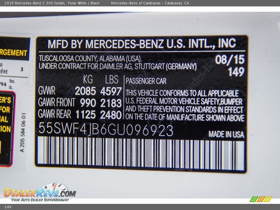 Mercedes-Benz Color Code 149 Polar White