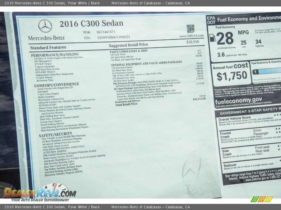 2016 Mercedes-Benz C 300 Sedan Window Sticker Photo #11