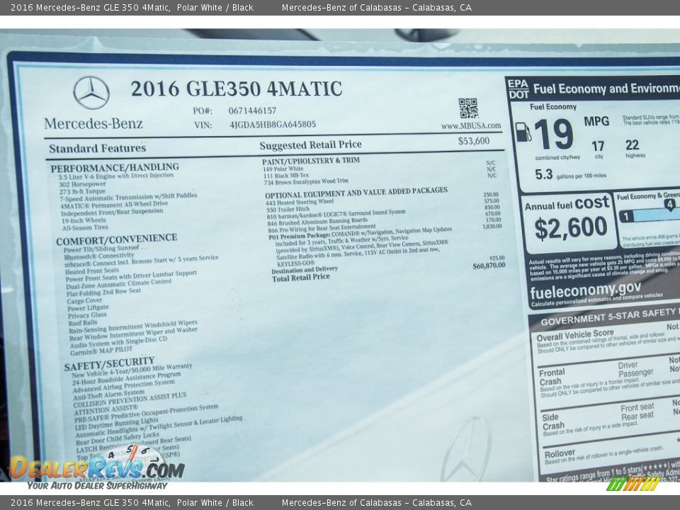 2016 Mercedes-Benz GLE 350 4Matic Window Sticker Photo #11