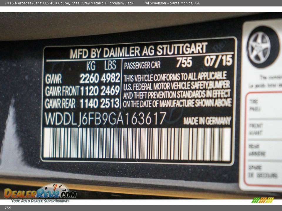 Mercedes-Benz Color Code 755 Steel Grey Metallic