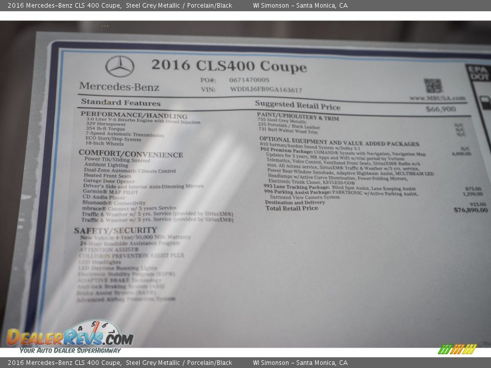 2016 Mercedes-Benz CLS 400 Coupe Window Sticker Photo #11