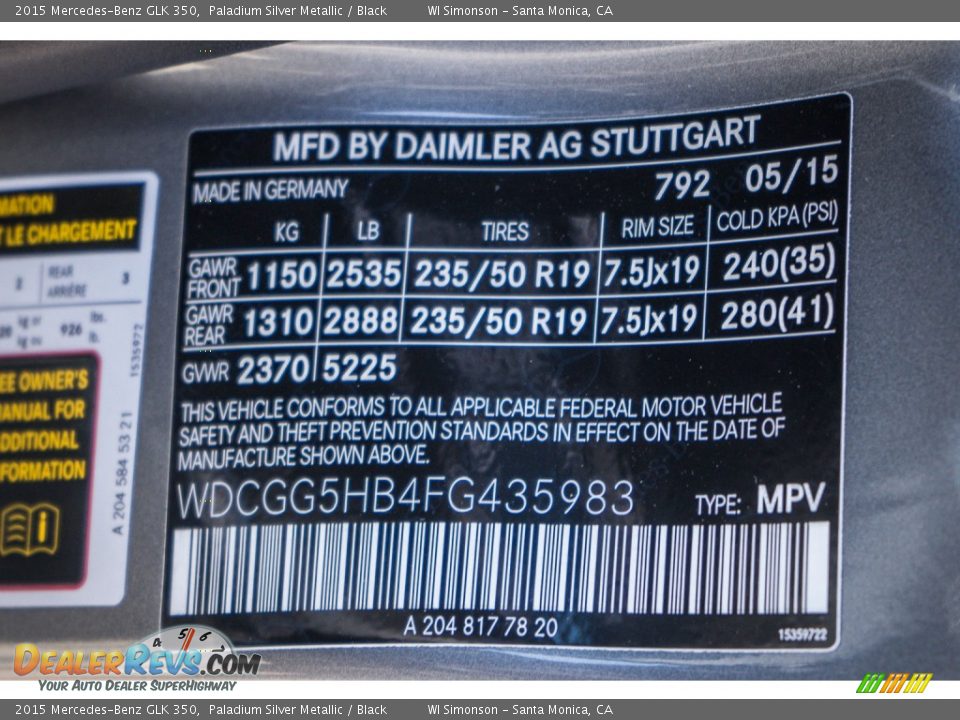 2015 Mercedes-Benz GLK 350 Paladium Silver Metallic / Black Photo #8