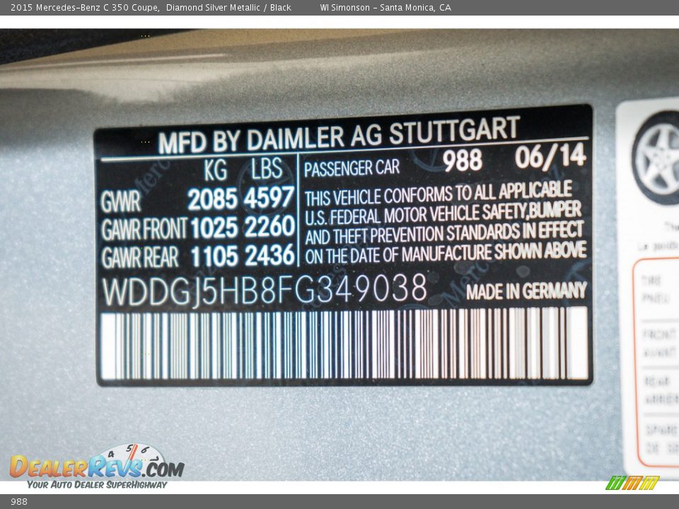 Mercedes-Benz Color Code 988 Diamond Silver Metallic