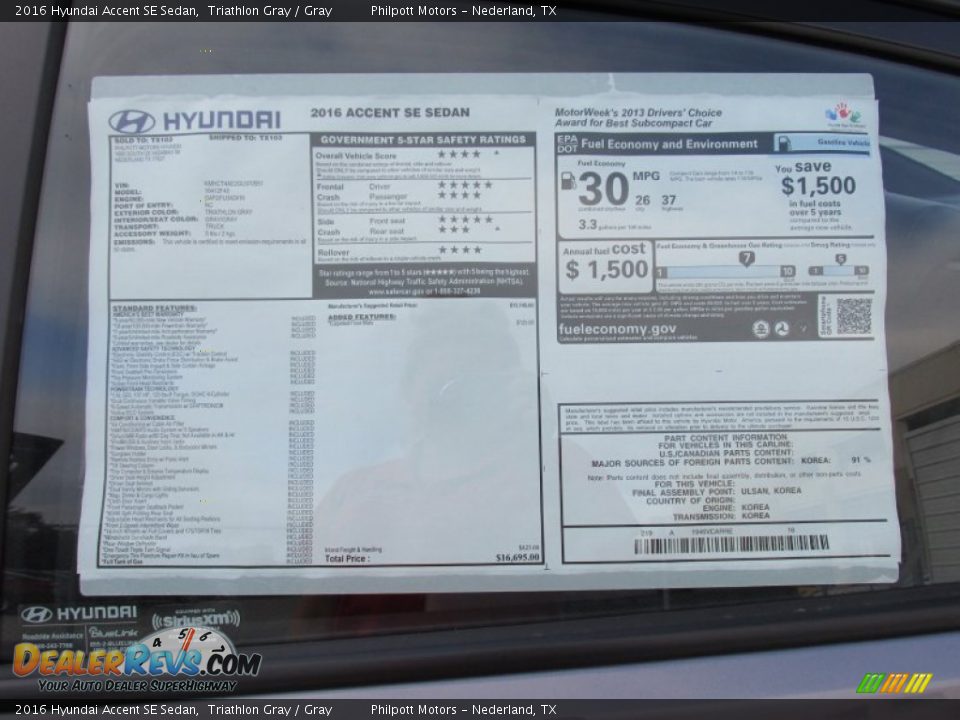 2016 Hyundai Accent SE Sedan Window Sticker Photo #31