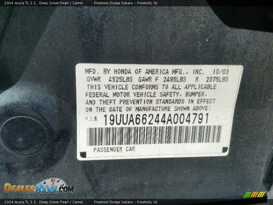 2004 Acura TL 3.2 Deep Green Pearl / Camel Photo #32