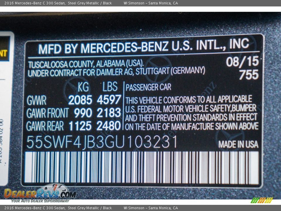 2016 Mercedes-Benz C 300 Sedan Steel Grey Metallic / Black Photo #7