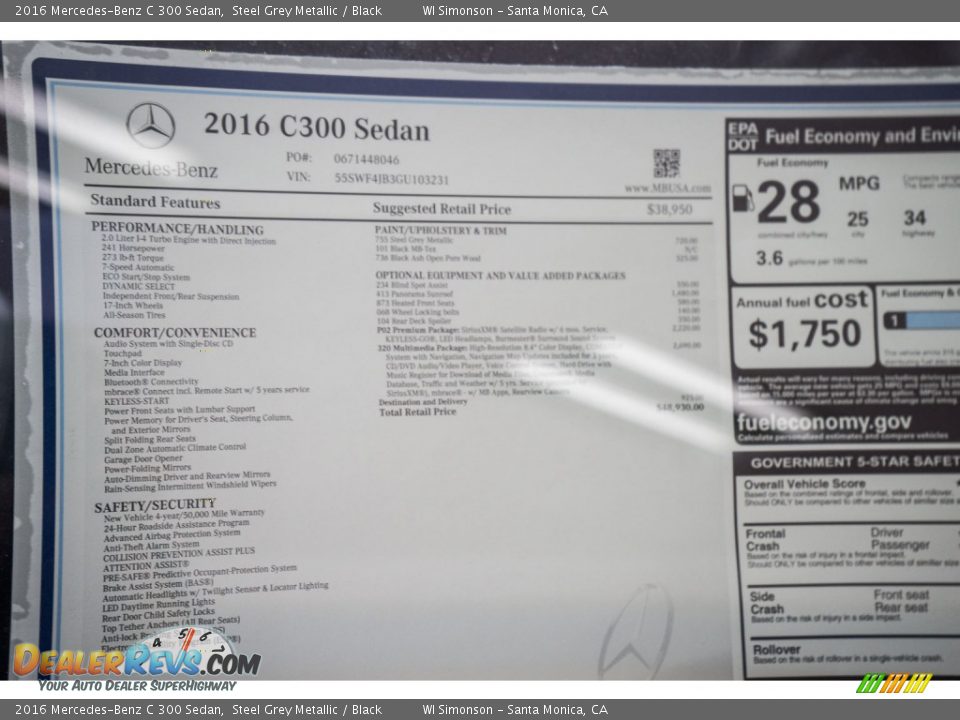 2016 Mercedes-Benz C 300 Sedan Steel Grey Metallic / Black Photo #11