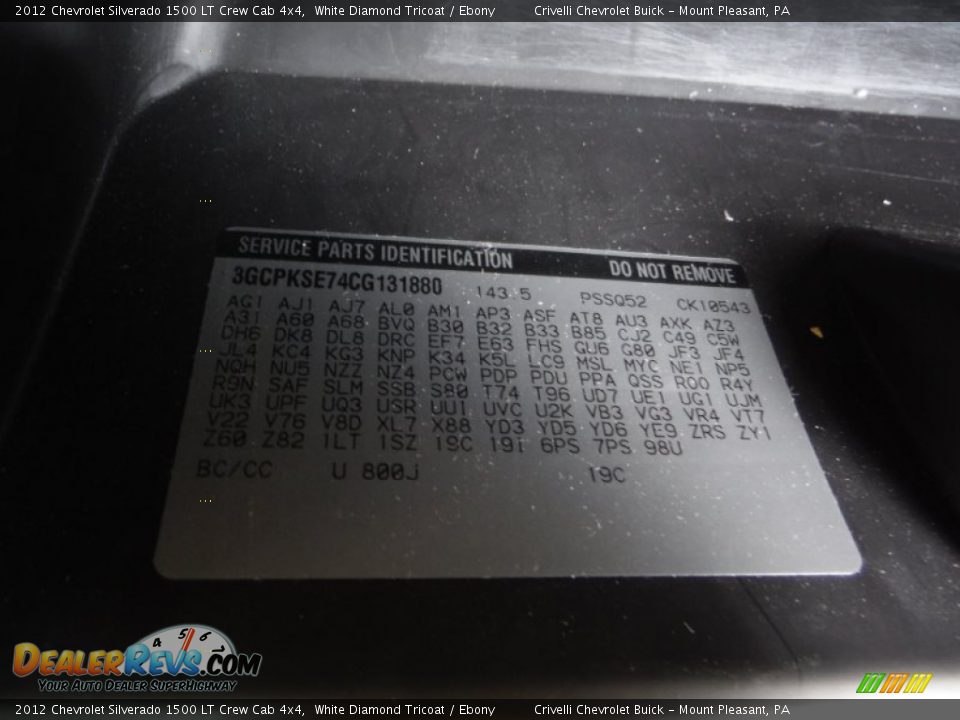 2012 Chevrolet Silverado 1500 LT Crew Cab 4x4 White Diamond Tricoat / Ebony Photo #34