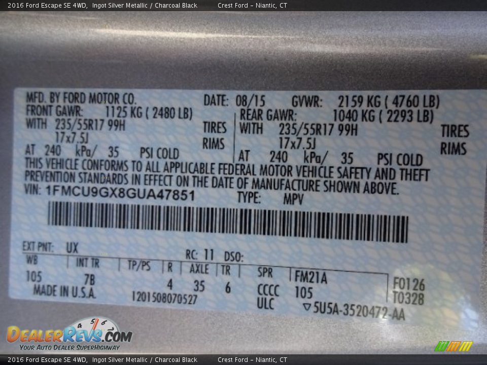 2016 Ford Escape SE 4WD Ingot Silver Metallic / Charcoal Black Photo #16