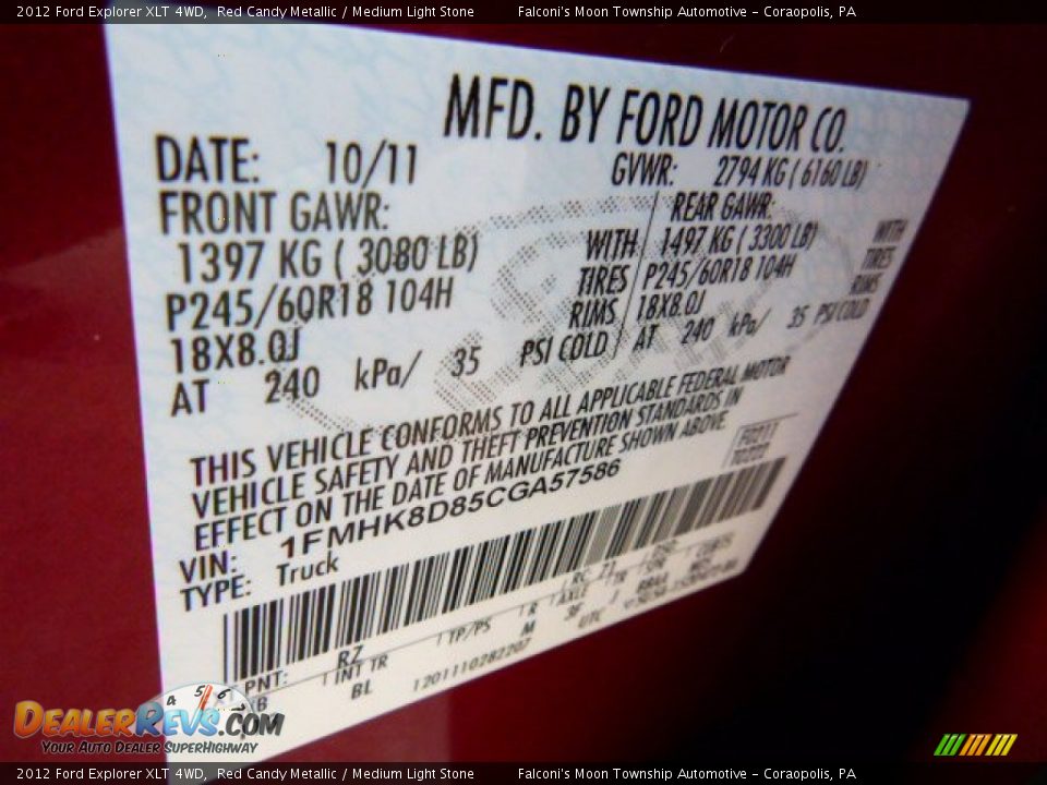 2012 Ford Explorer XLT 4WD Red Candy Metallic / Medium Light Stone Photo #23