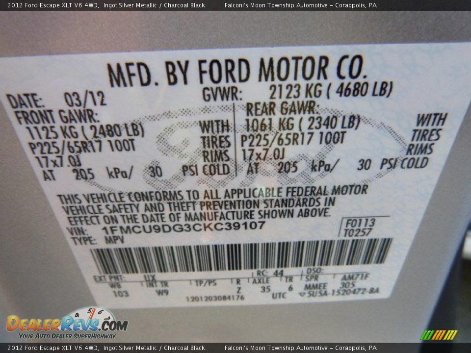 2012 Ford Escape XLT V6 4WD Ingot Silver Metallic / Charcoal Black Photo #24