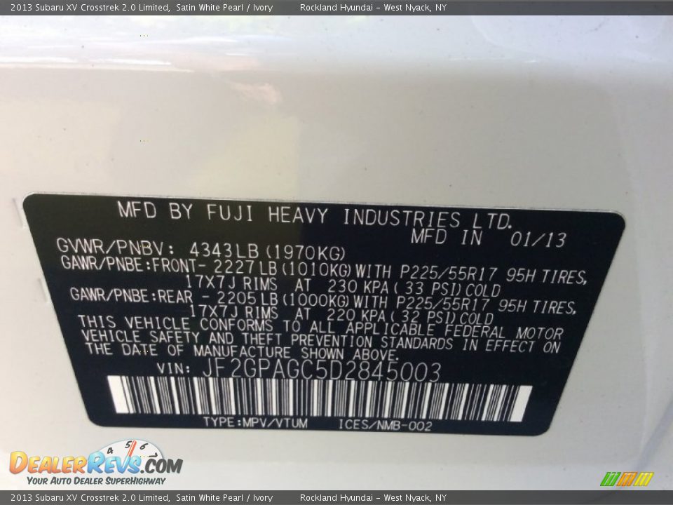 2013 Subaru XV Crosstrek 2.0 Limited Satin White Pearl / Ivory Photo #31