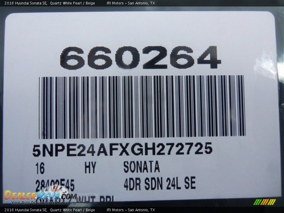2016 Hyundai Sonata SE Quartz White Pearl / Beige Photo #3