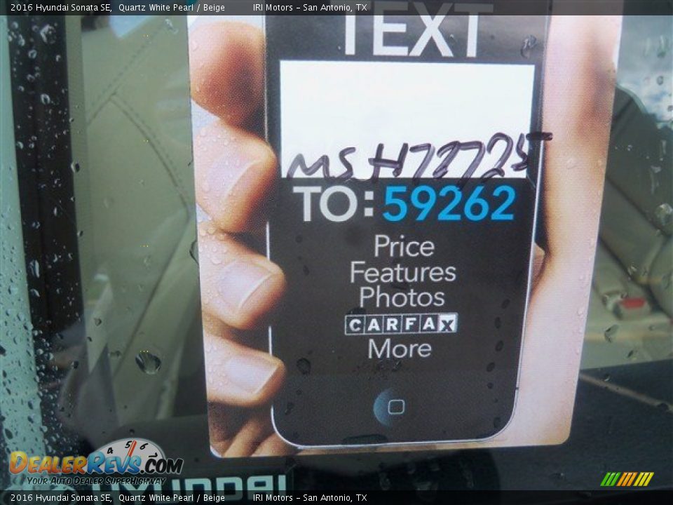 2016 Hyundai Sonata SE Quartz White Pearl / Beige Photo #4