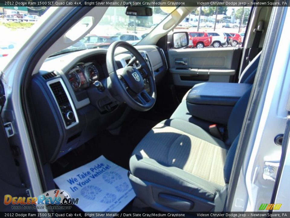 2012 Dodge Ram 1500 SLT Quad Cab 4x4 Bright Silver Metallic / Dark Slate Gray/Medium Graystone Photo #15