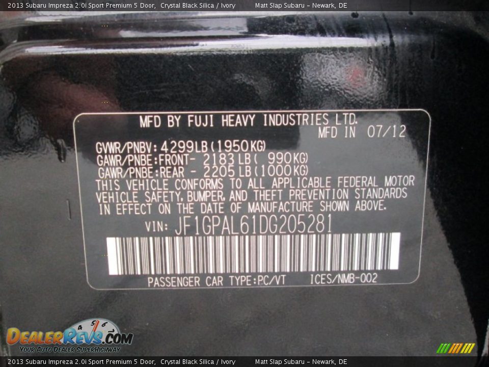 2013 Subaru Impreza 2.0i Sport Premium 5 Door Crystal Black Silica / Ivory Photo #28