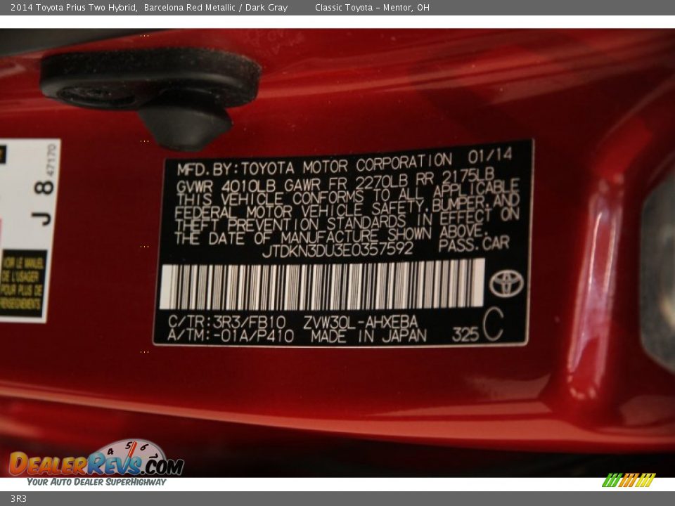 Toyota Color Code 3R3 Barcelona Red Metallic