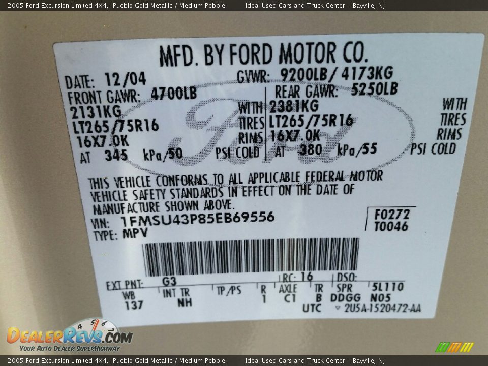 2005 Ford Excursion Limited 4X4 Pueblo Gold Metallic / Medium Pebble Photo #17